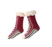 Générique Ultra-thick Cashmere Slipper Home Socks, Cashmere Slipper Socks for Women, Non-Slip Silicone Grippers (Red)
