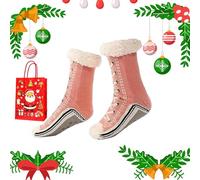 Générique Ultra-Thick Cashmere Slipper Home Socks, Cashmere Slipper Socks, Winter Indoor Non Slip Fluffy Thermal Cozy Christmas Socks for Women (pink)