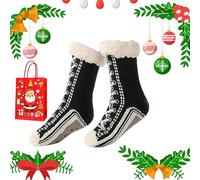 Générique Ultra-Thick Cashmere Slipper Home Socks, Cashmere Slipper Socks, Winter Indoor Non Slip Fluffy Thermal Cozy Christmas Socks for Women (black)