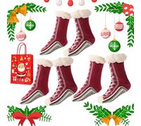 Générique Ultra-Thick Cashmere Slipper Home Socks, Cashmere Slipper Socks, Winter Indoor Non Slip Fluffy Thermal Cozy Christmas Socks for Women (3pcs red)