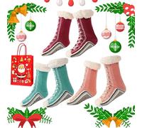 Générique Ultra-Thick Cashmere Slipper Home Socks, Cashmere Slipper Socks, Winter Indoor Non Slip Fluffy Thermal Cozy Christmas Socks for Women (3pcs A)