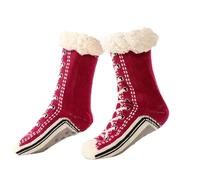 Générique Ultra-Thick Cashmere Slipper Home Socks for Women, Fuzzy Lined Non-Slip Sherpa Indoor House Socks for Winter(Red)