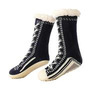 Générique Ultra-Thick Cashmere Slipper Home Socks for Women, Fuzzy Lined Non-Slip Sherpa Indoor House Socks for Winter(Black)