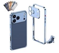 Générique Ultra-Thin Metal Frame Heat Dissipation Case with Lens Protector for iPhone 17 Pro Max, Detachable Metal Lens Cover (Blue,for iPhone 17)