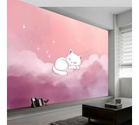 Générique Un Chat Qui Dort Sur Un Nuage Papier Peint Panoramique 3D 400 x 280 cm Moderne Papier Peint intissé pour Chambre Salon Bureau Personnalisé Décoration Murale, Rose