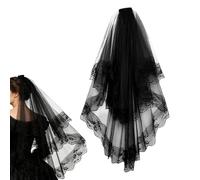 Générique Un Voile de Mariage Noir, Accessoire de Coiffure Court Floral avec Peigne, Voile en Dentelle avec Peigne, Pour femme, adulte, enterrement, mariage, soirée, fête, Halloween, photographie