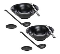 Générique Unbreakable Bowl Set With Chopsticks And Spoon, 2 Large Japanese Style Melamine Bowls, Dipping Bowls And Chopstick Stands For Asian Pho Soup Thai Wonton (2 Bowl Set, Black)