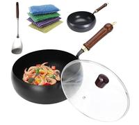 Générique Uncoated Iron Pot,Thickened Hand Forged Non Stick Pan,Large Capacity Frying Pans with Lid and Shovel,Rust Free Flat Bottom Cooking Pot for on Induction Cookers Gas Stoves
