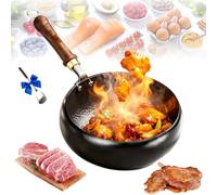 Générique Uncoated Thick Iron Pot, Japanese Iron Pan for Cooking, Uncoating Cast IronPot, Hand-Forged Non-Stick Cast Skillet, High Purity Steel Wok for Frying (Hammered-lidless,11.02 in)