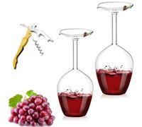Générique Unique Creative Upside-Down Red Wine Glass,14 Fluid Ounce Long Stem Inverted Cocktail Glasses,Rotating Rolling Un-Spillable Fun Inverted Wine Cup for Champagne Beer Table Decoration Gift