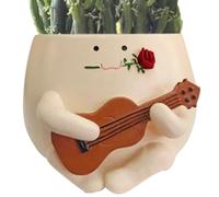 Générique Unique Flower Pots 4.53x3.31x5.12 inches | Outdoor Cute Resin Pots,Resin Plant PotsWith Ukulele and Rose Pattern for Succulents, Vines, Azaleas, Orchids
