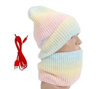 Générique Unisex Beanie with The Light - Heated Hat | 2-in-1 USB Heated Warm Beanie | Hat and Scarf Set | for Men Women Outdoor Winter Skiing Cycling Commuting Travel Business Morning Runs