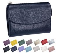 Générique Unisex Pebble Leather Wallet, Short Genuine Leather Purse for Coins and Cards, Multicolor Bifold Pocket Clutch Bags for Women & Men (Dark Blue)