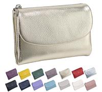 Générique Unisex Pebble Leather Wallet, Short Genuine Leather Purse for Coins and Cards, Multicolor Bifold Pocket Clutch Bags for Women & Men (Gold)