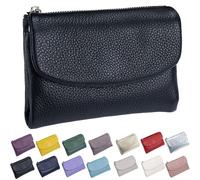 Générique Unisex Pebble Leather Wallet, Short Genuine Leather Purse for Coins and Cards, Multicolor Bifold Pocket Clutch Bags for Women & Men (Black)