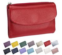 Générique Unisex Pebble Leather Wallet, Short Genuine Leather Purse for Coins and Cards, Multicolor Bifold Pocket Clutch Bags for Women & Men (Red)