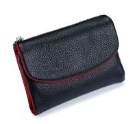 Générique Unisex Pebble Leather Wallet,Short Slim Soft Genuine Leather Purse with Credit Card Holder & Cash Slots,Small Compact Bifold Pocket Purse Multicolor, for Men & Women (Black-Red)