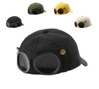 Générique Unisex Pilot Style Baseball Cap with Attached Goggle Sunglasses Vintage Aviator Hat Curved Visor Cap (Black)
