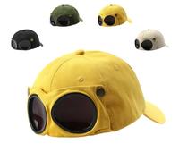 Générique Unisex Pilot Style Baseball Cap with Attached Goggle Sunglasses Vintage Aviator Hat Curved Visor Cap (Yellow)