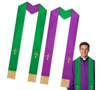 Générique Unisex Reversible Polyester Priest Wedding Stole With Tassels | 13x135 cm Polyester Reversible Priest Wedding Stole Weighing 140g Featuring Meticulous Embroidery And Tassels For Church Cere