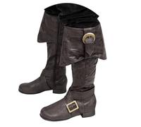Générique Unisexe Cosplay Bottes Plat Homme Médiéval Bottes en Cuir PU Rétro Botte de Chevalier Lace-Up Plate Botte Vintage Bout Rond Talon Chunky Knight Pirate Mi-Mollet
