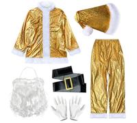 Générique Unisexe Costume De Père Noël Pour Hommes,Costume Rouge Deguisement Noel Vêtement Homme Santa Clause Saint Nicolas Noël Tenue Christmas Spectacle Cosplay Fête (Or#3,L)