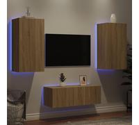 Générique Unités murales TV avec LED 4 pcs chêne Sonoma Bois d'ingénierie,Meubles TV-3216820