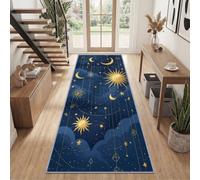 Générique Univers Astrologie Mystique Tapis de Couloir Antidérapant Doux | Corps Célestes Soleil Lune Ciel Étoilé Tapis de Passage 80 x 300 cm pour Salon Chambre Cuisine Entrée Pensé Usage Quotidien
