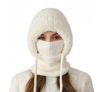 Générique Upgraded Winter Balaclava Hat Scarf - 3 in 1 Beanie Hat with Scarf and Mask for Women, Thickened Windproof Fleece Lined (White)
