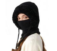 Générique Upgraded Winter Balaclava Hat Scarf - 3 in 1 Beanie Hat with Scarf and Mask for Women, Thickened Windproof Fleece Lined (Black)