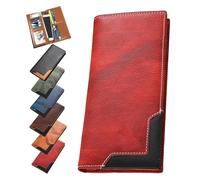 Générique Upliftjoys Cowhide Vintage Wallet, Men Long Leather Bifold Wallet, Western Bifold Leather Long Wallets for Men (Red)