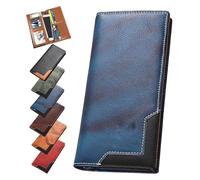 Générique Upliftjoys Cowhide Vintage Wallet, Men Long Leather Bifold Wallet, Western Bifold Leather Long Wallets for Men (Blue)