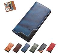 Générique Upliftjoys Cowhide Vintage Wallet, Mens Women Leather Bifold Long Card Big Checkbook Handcrafted Wallets (Blue)