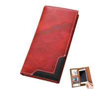 Générique Upliftjoys Cowhide Vintage Wallet, Mens Women Leather Bifold Long Card Wallets, Cowboy Checkbook Wallet for Father Mens Big (Red)