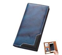 Générique Upliftjoys Cowhide Vintage Wallet, Mens Women Leather Bifold Long Card Wallets, Cowboy Checkbook Wallet for Father Mens Big (Blue)