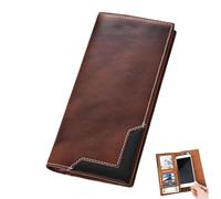 Générique Upliftjoys Cowhide Vintage Wallet, Mens Women Leather Bifold Long Card Wallets, Cowboy Checkbook Wallet for Father Mens Big (Brown)
