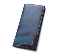 Générique Upliftjoys Cowhide Vintage Wallet, Stylish Patchwork Design Long Wallet for Men, Large Capacity with RFID Blocking Function (Blue)