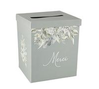 Urne décorative - 73 - Botanique - Carton épais - Vert de gris - 21x25cm