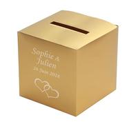 Générique Urne de Mariage Dorée Personnalisable en Carton Nacré, 24 x 24 cm avec Gravure des Prénoms et Date, Tirelire Mariage en Or