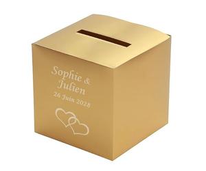 Générique Urne de Mariage Dorée Personnalisable en Carton Nacré, 24 x 24 cm avec Gravure des Prénoms et Date, Tirelire Mariage en Or