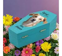 Générique Urne pour Chien, Urne Personnalisée avec Photo, 15cm*7cm*3cm (6in), Urne en Bois Hexagonale, Impression Couleur HD, Nom & Mots De Souvenir (Bleu)