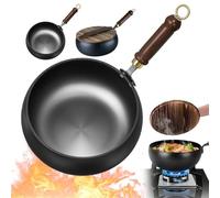 Générique Usceshonn Iron Pot, Hand-Forged Uncoated Thick Iron Pan, Non-Stick Cookware with Wooden Lid, Deep Belly Stir Fry Wok for Gas, Induction, Electric & Ceramic Stovetops (9.45 inch)