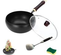 Générique Usceshonn Iron Pot, Uncoated Thick Iron Pot, Hand-Forged Non-Stick Pan, With Lid And Spatula, Easy To Clean for Baking, Cooking, Stewing (9.4 in,With glass cover)
