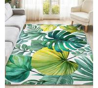 Générique Usine Tapis Blanc Vert, Antidérapant Lavable Tapis à Poils Courts avec Aquarelle Feuilles Tropicales pour Salon Chambre Entrée Cuisine, 80 x 150 cm Moderne Doux Moquette Intérieur