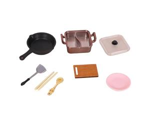 Générique Ustensiles de Cuisine Miniature Ensemble de Jeu Batterie de Cuisine Accessoires En Bois Résine pour Enfants Fonction Apprentissage Adapté à La Décorat, Pot Chaud En or Rose