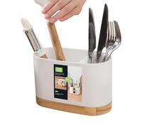 Générique Utensil Holder - PP And Wood, 7.32x4.72x3.66in Drainer Rack Kitchen Design | Cutlery And Chopstick Organizer, Tabletop Countertop Storage For Kitchen, Dining, Home, Office Use