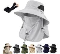 Générique UV Protection Outdoor Fisherman's Hat,Detachable Fisherman's Hat Sun-Protective Face Covering,Mesh Face Mask Wide Brim Hats