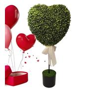 Générique Valentine Boxwood Topiary | PP 75cm Heart Shaped Potted Plant & 30x30x3.5cm Wreath Set | Artificial Greenery Decor with Bow for Porch Home Indoor Outdoor Romantic Decoration