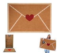 Générique Valentine's Day Door Mat Outdoor, Envelope Heart Faux Coir Welcome Mat, Red Love Heart Non-Slip Floor Mats for Front Door Entrance, Home Decor (Brown,23.62 × 35.43 in)
