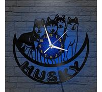 Générique VCSFR Horloge Murale décorative en Vinyle Husky, Horloge Murale silencieuse et sans tic-tac alimentée par Batterie pour Cuisine, Maison, Salon, Chambre à Coucher, école (B、avec lumière LED)